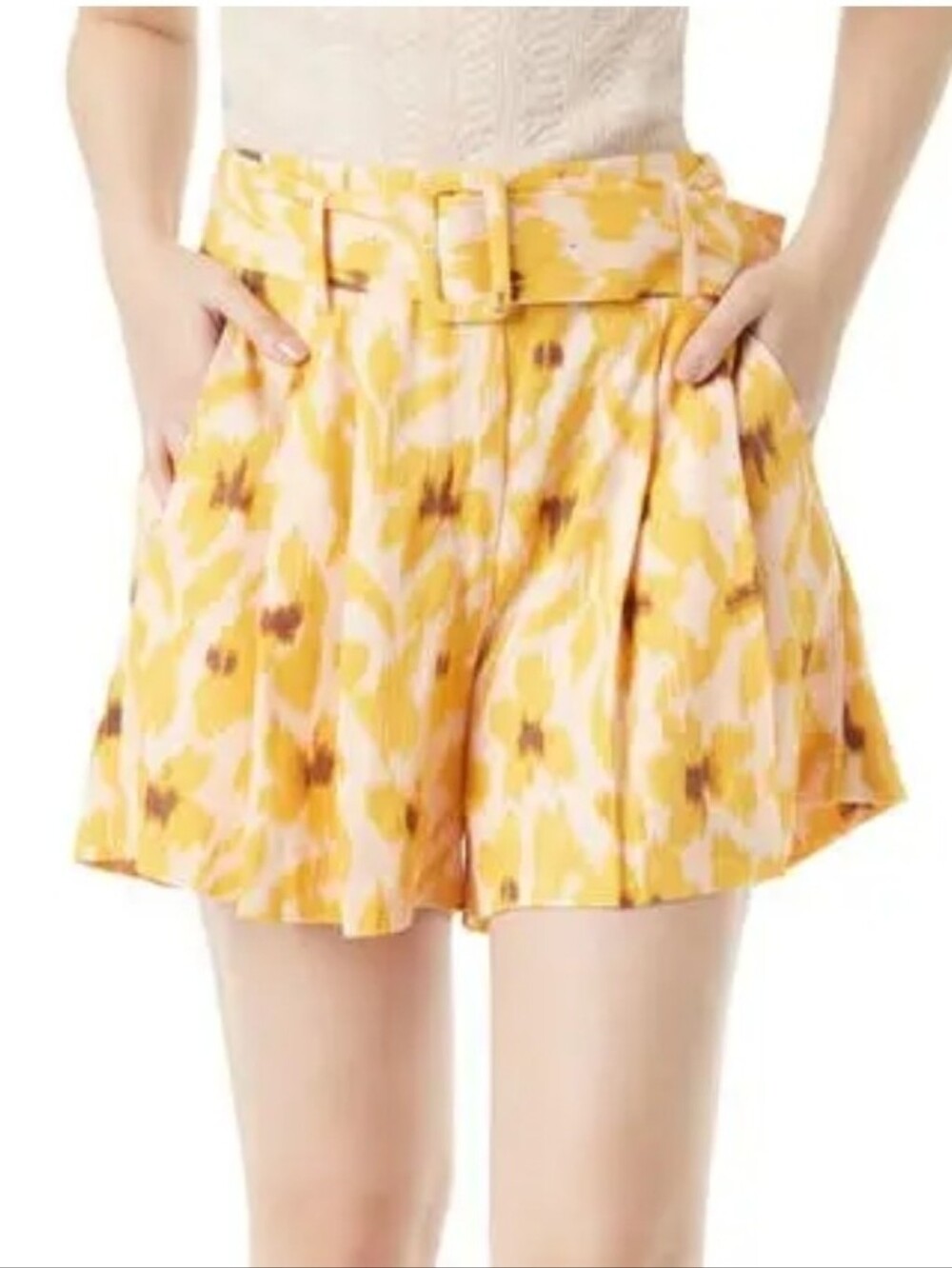 Sam Edelman Romy Print Belted Linen Blend Shorts Size 10